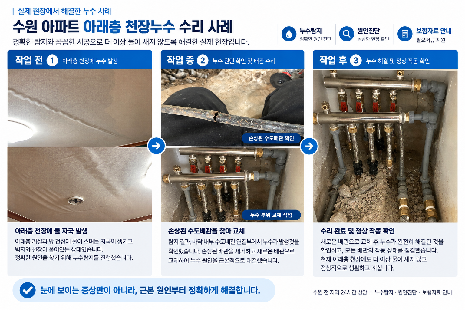 수원 아래층 천장누수 작업 전 중 후 실제 작업사례